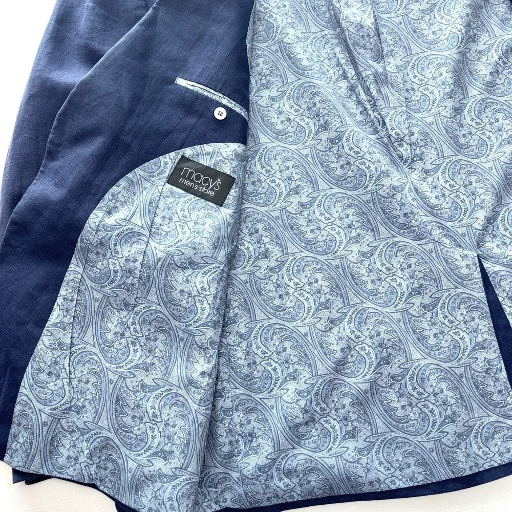 Lauren Ralph Lauren Men's 60L 100% Linen Navy Blue Blazer Paisley Lined
